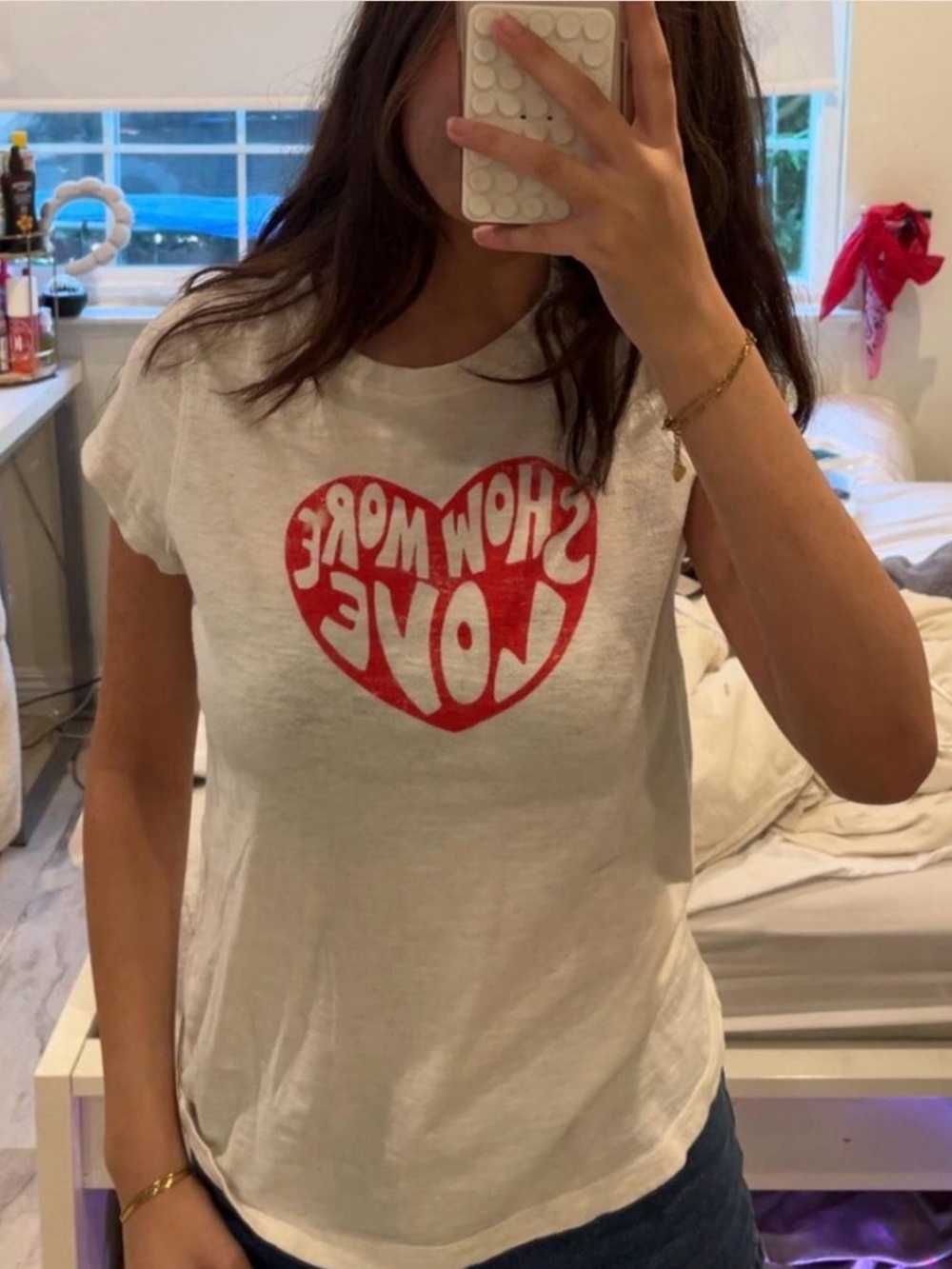 Universal Thread White Tee with Red Heart Graphic - Women's Short Sleeve